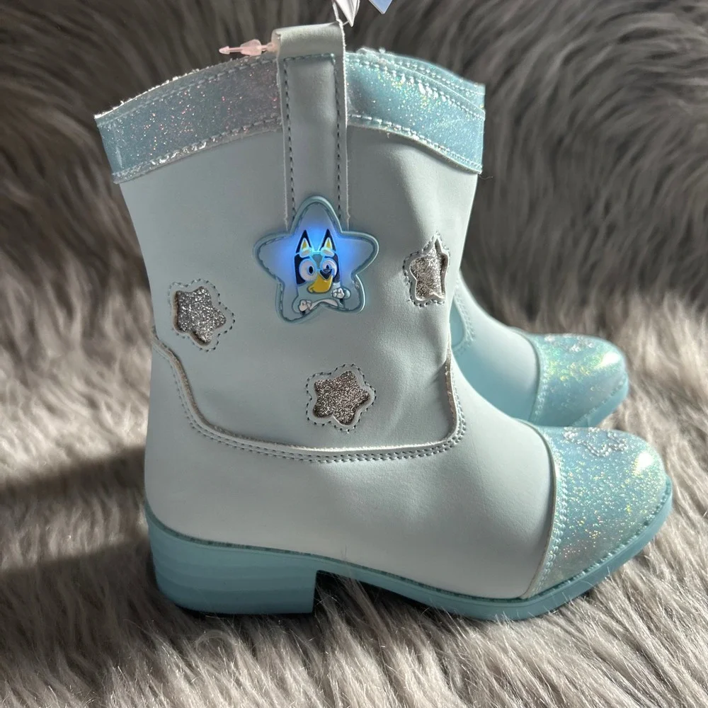 Ground Up Bluey Cowgirl Toddler Girl Size 9 Blue Light Up Shoes Side Zip Pull On
